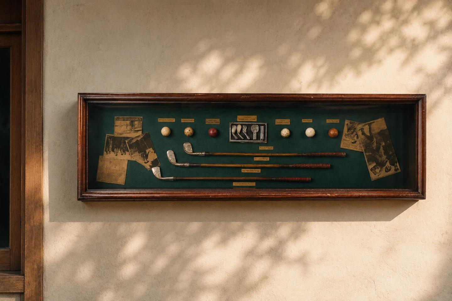 Antique Golf Display with Clubs and Balls