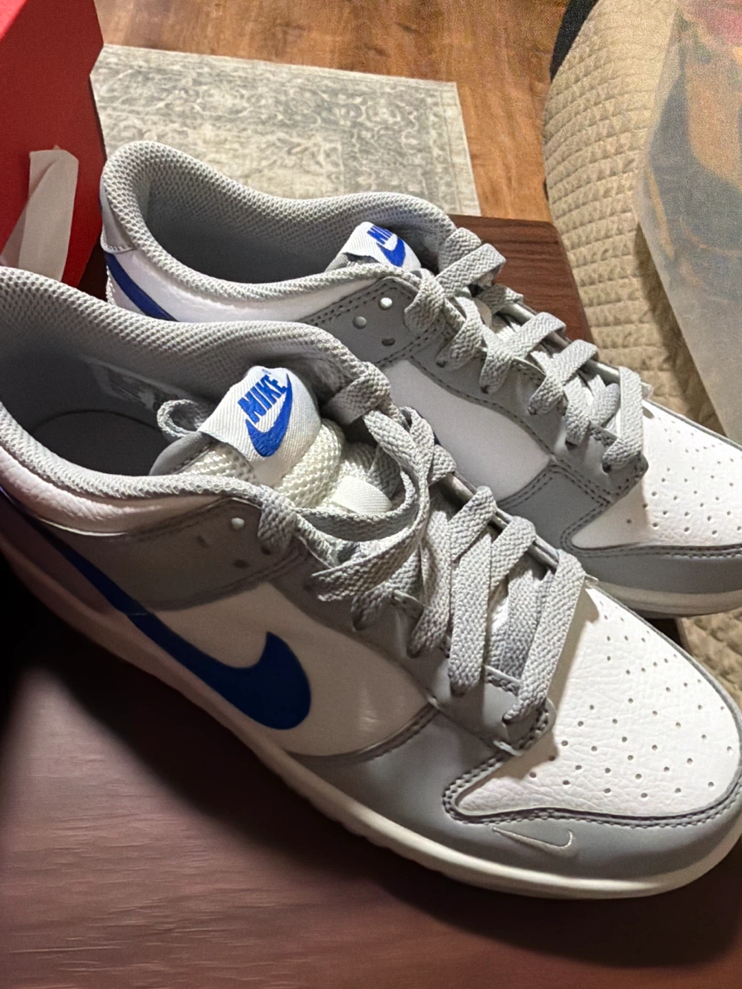 Nike Dunk Low GS White Grey Blue Size 6Y - photo 2