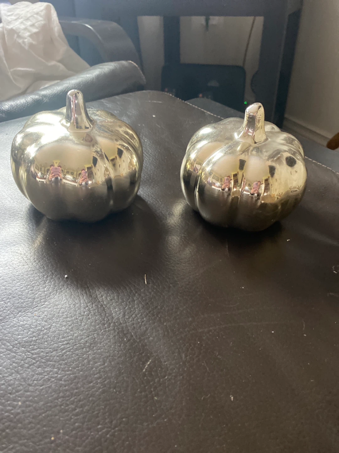 Set of 2 Decorative Silver Pumpkins