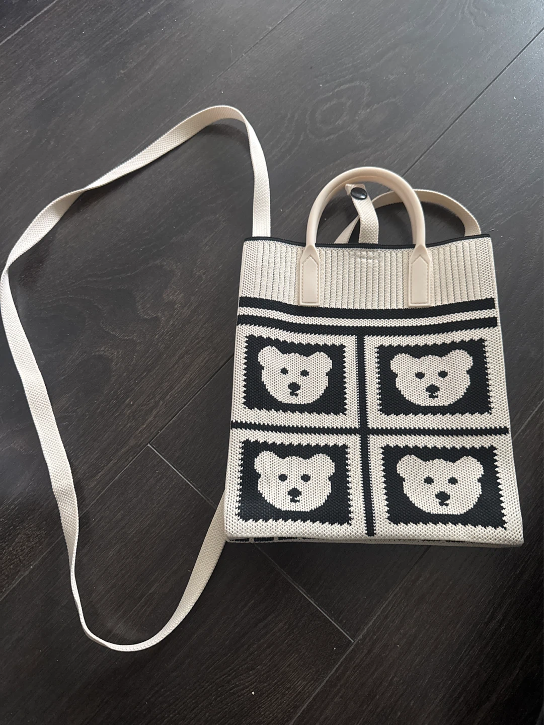 Mini Tote Bag with Teddy Bear Print