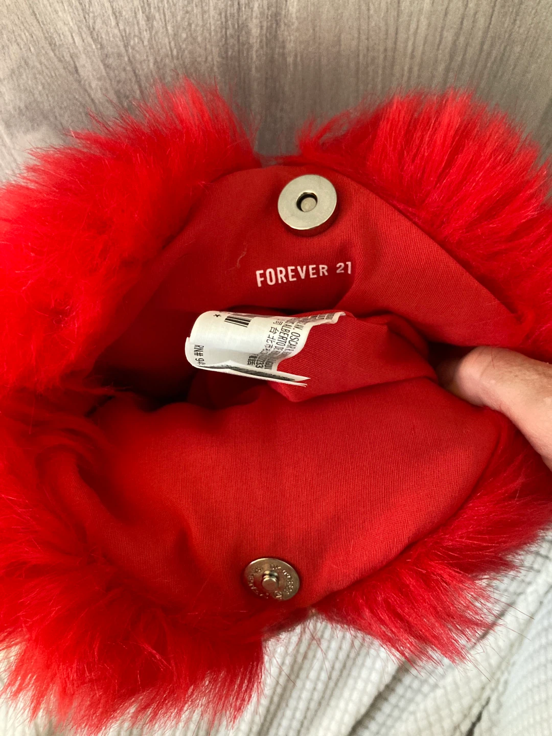 Red Faux Fur Round Bag with Ring Handle - photo 2