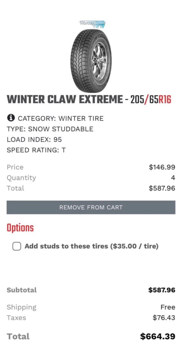 Winter Claw Extreme 205/65R16 Snow Studdable Tires - photo 4