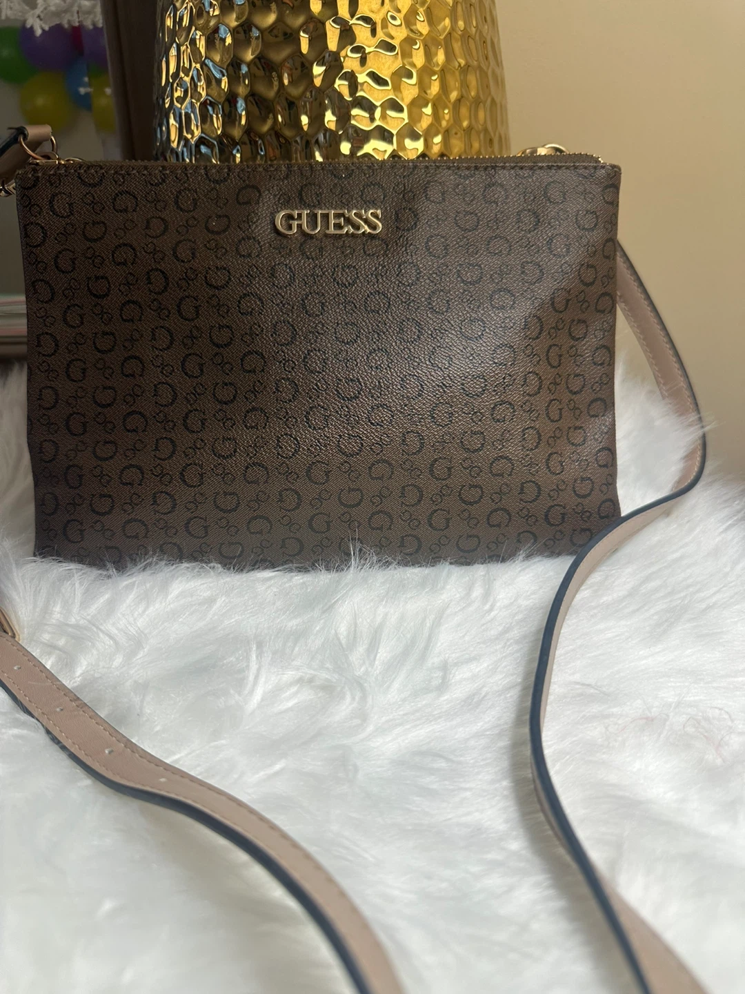 Guess Brown Monogram Shoulder Bag