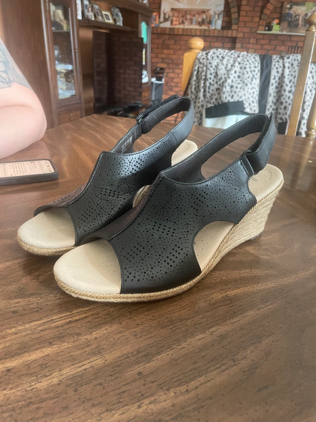 Black Perforated Wedge Sandals