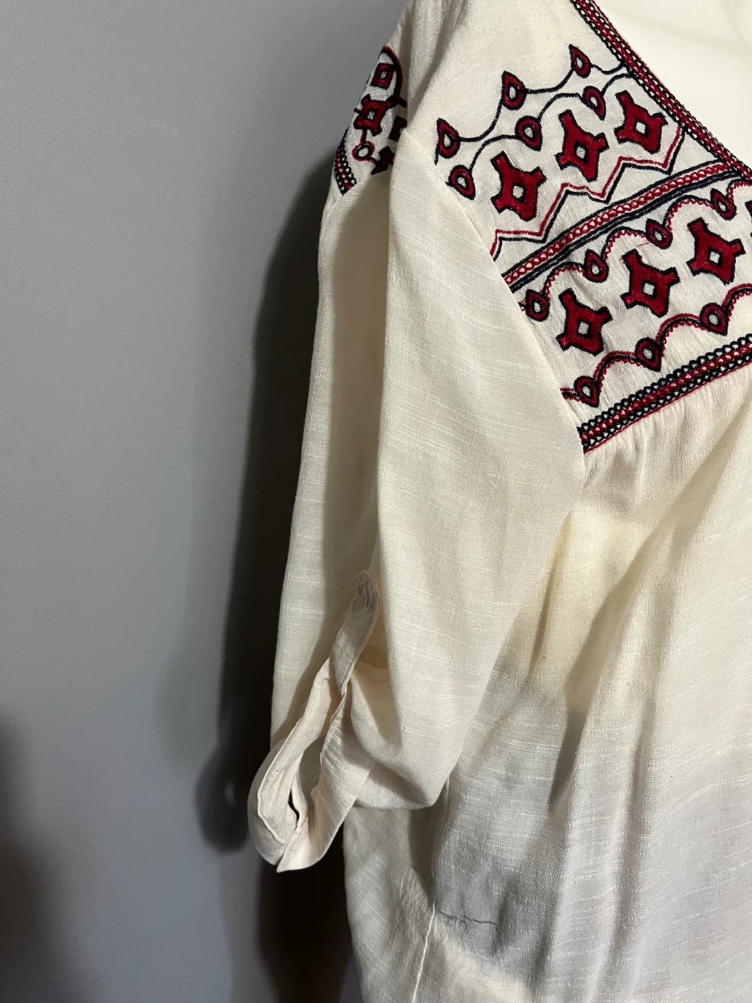 Large size Cream Embroidered V-Neck Blouse - photo 5