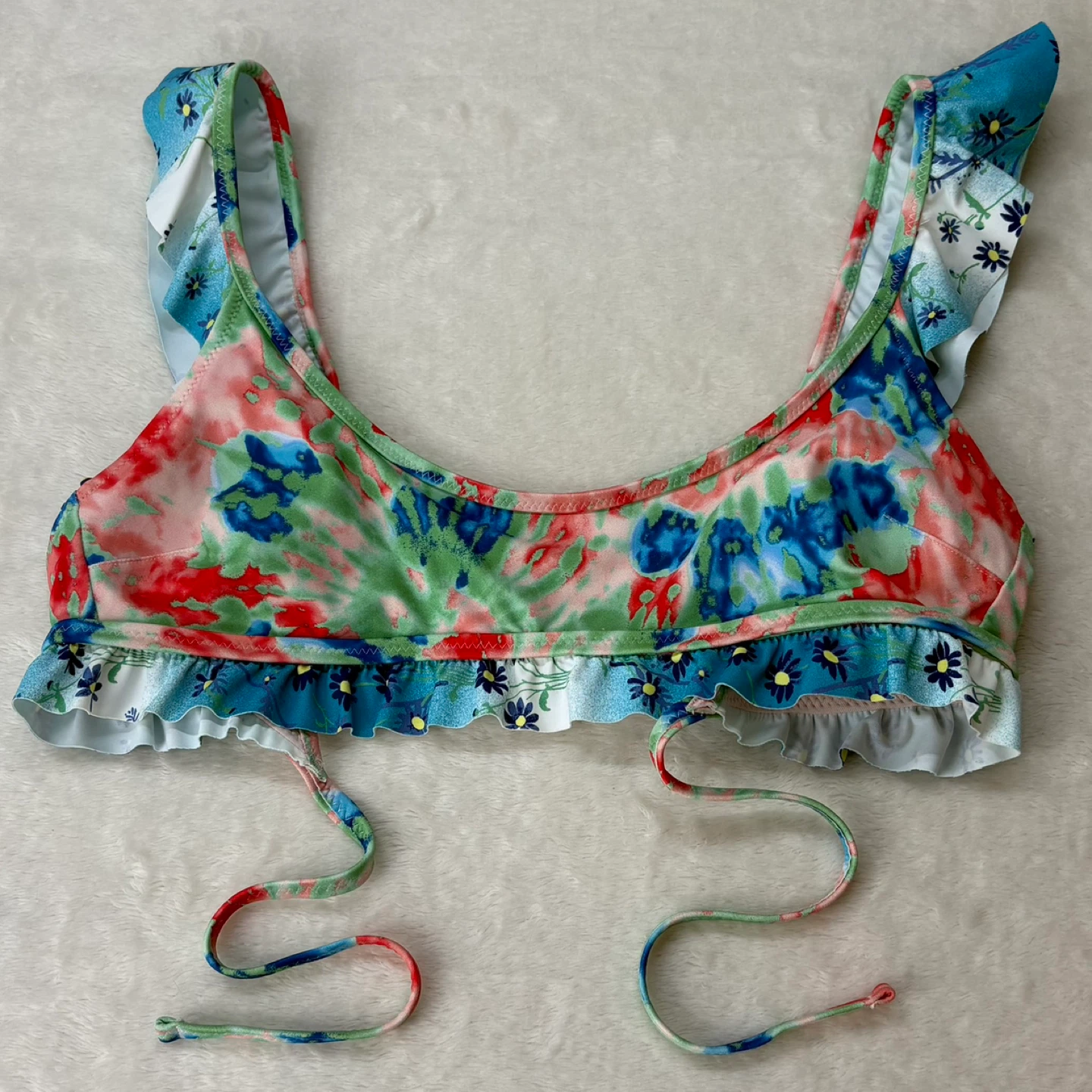 Aerie Ruffle Bikini Swimsuit Top Floral Tie Dye Print Size XS - photo 3