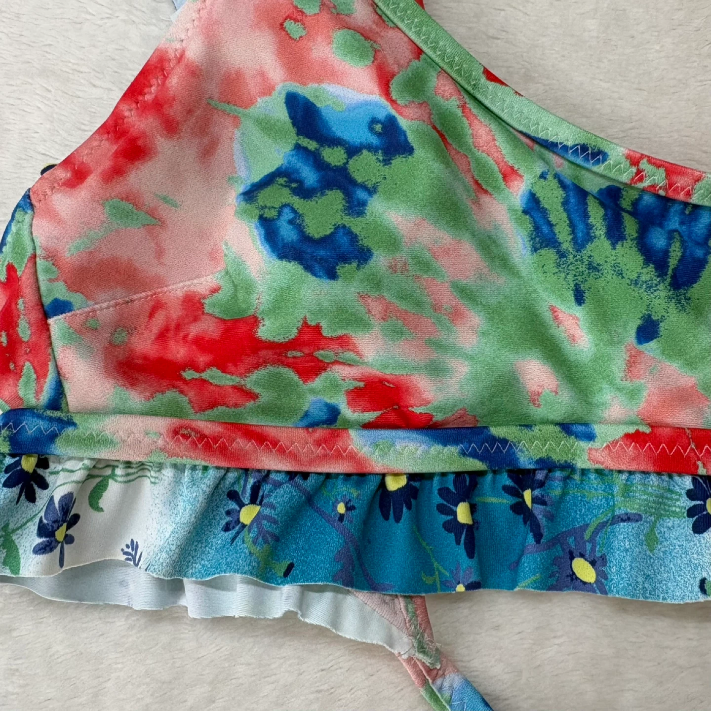 Aerie Ruffle Bikini Swimsuit Top Floral Tie Dye Print Size XS - photo 4