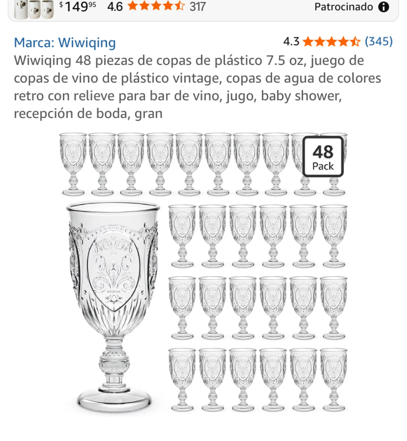 Wiwiqing 48 Piece Vintage Plastic Wine Glasses - 7.5 oz