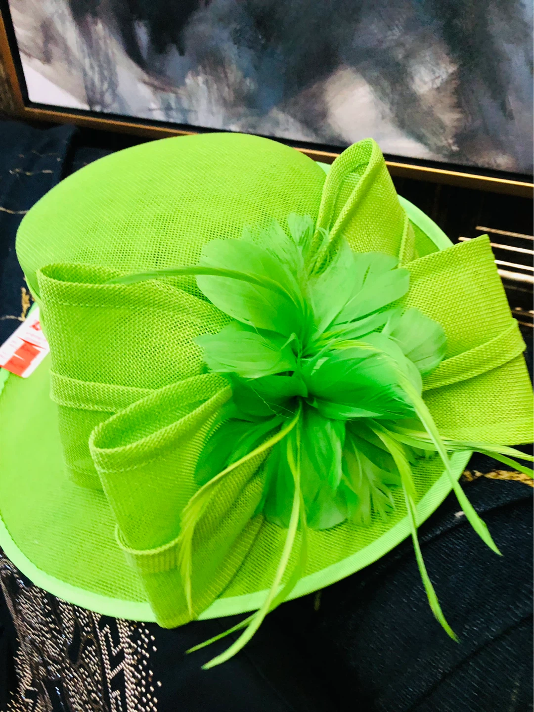 Monaco style Lime Green Fascinator Hat with Flowers