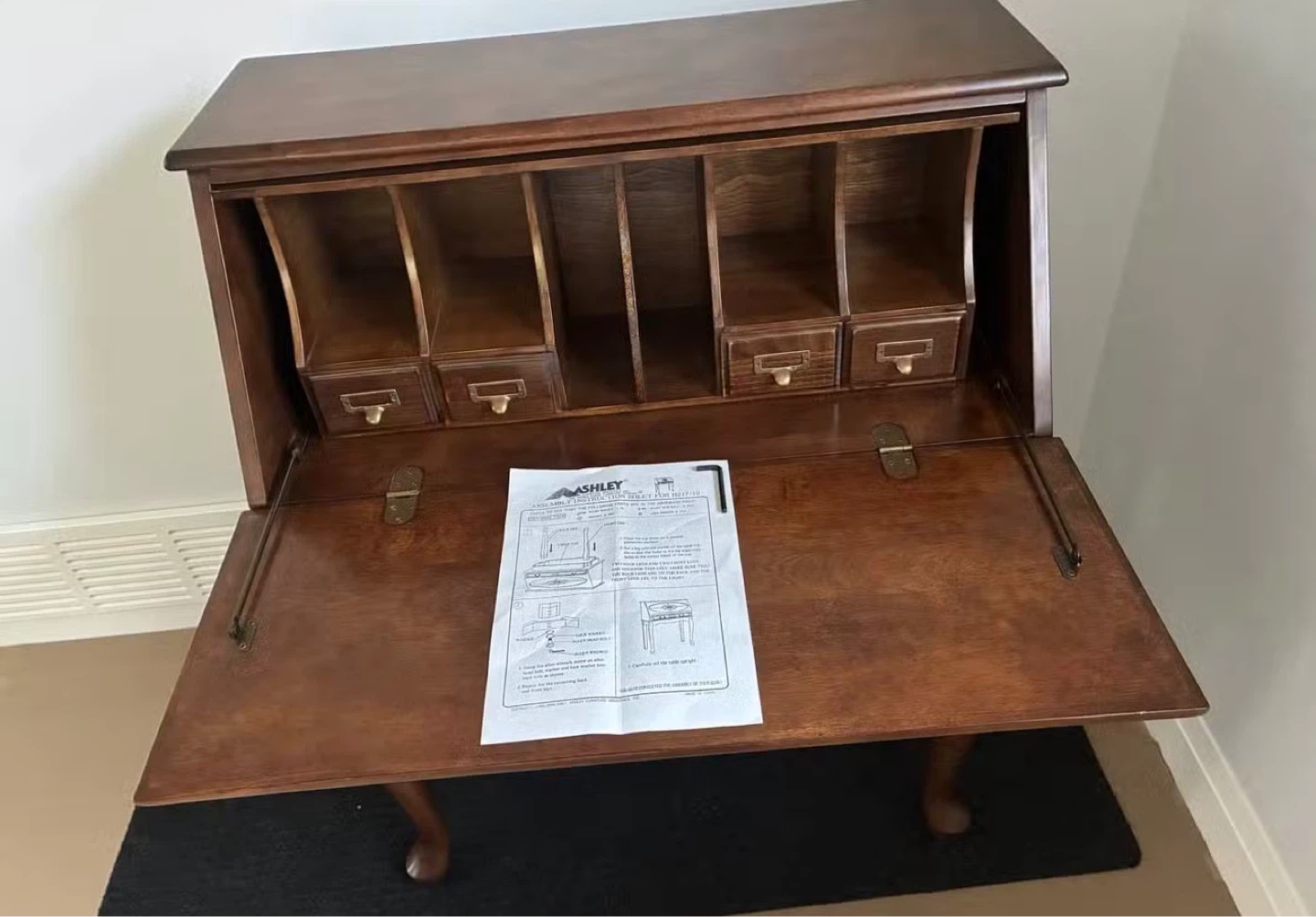 Solid Wood Secretary Desk with Drawer and Compartments - photo 4