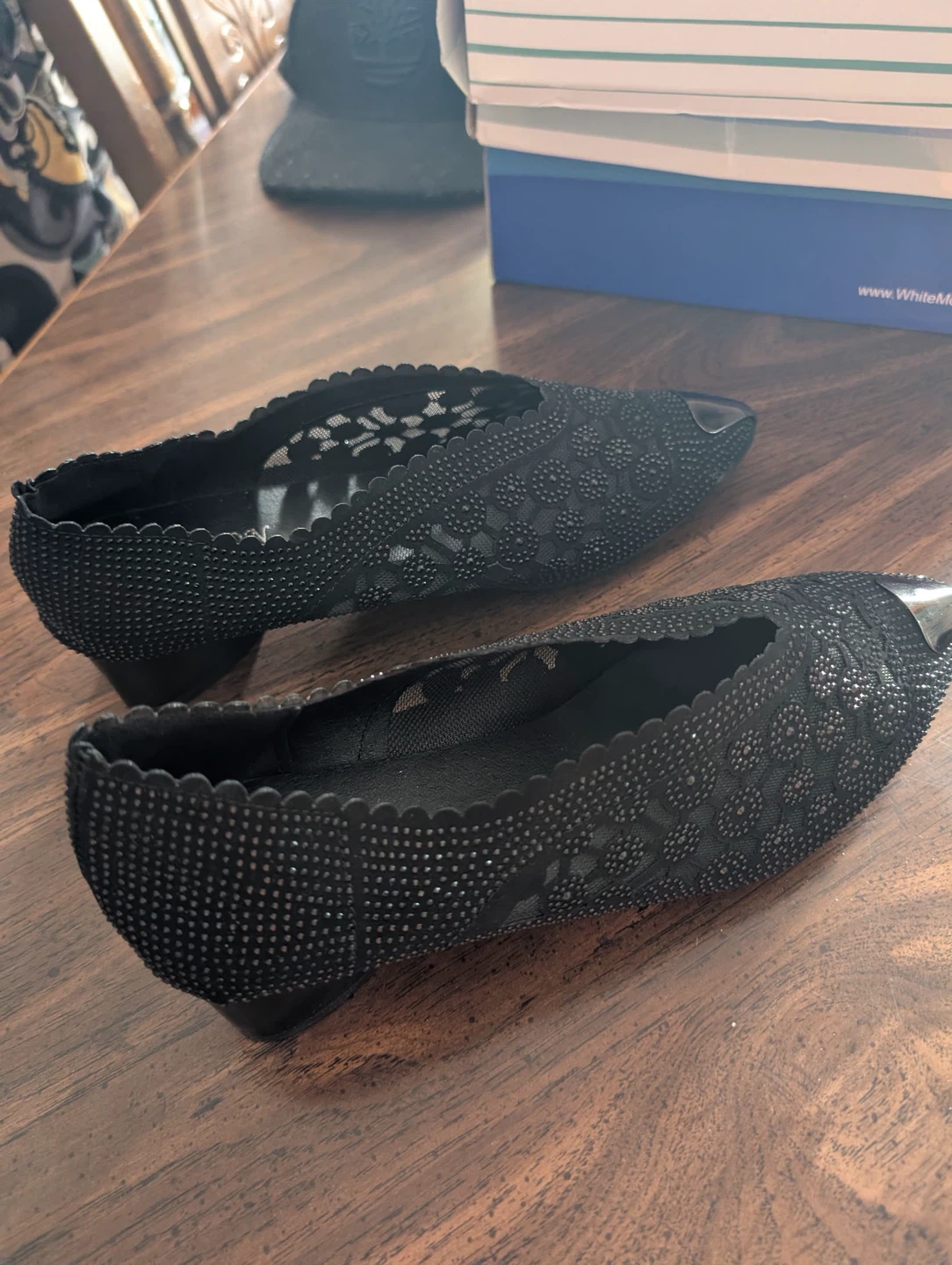 Black Studded Lace Pumps - Size 42