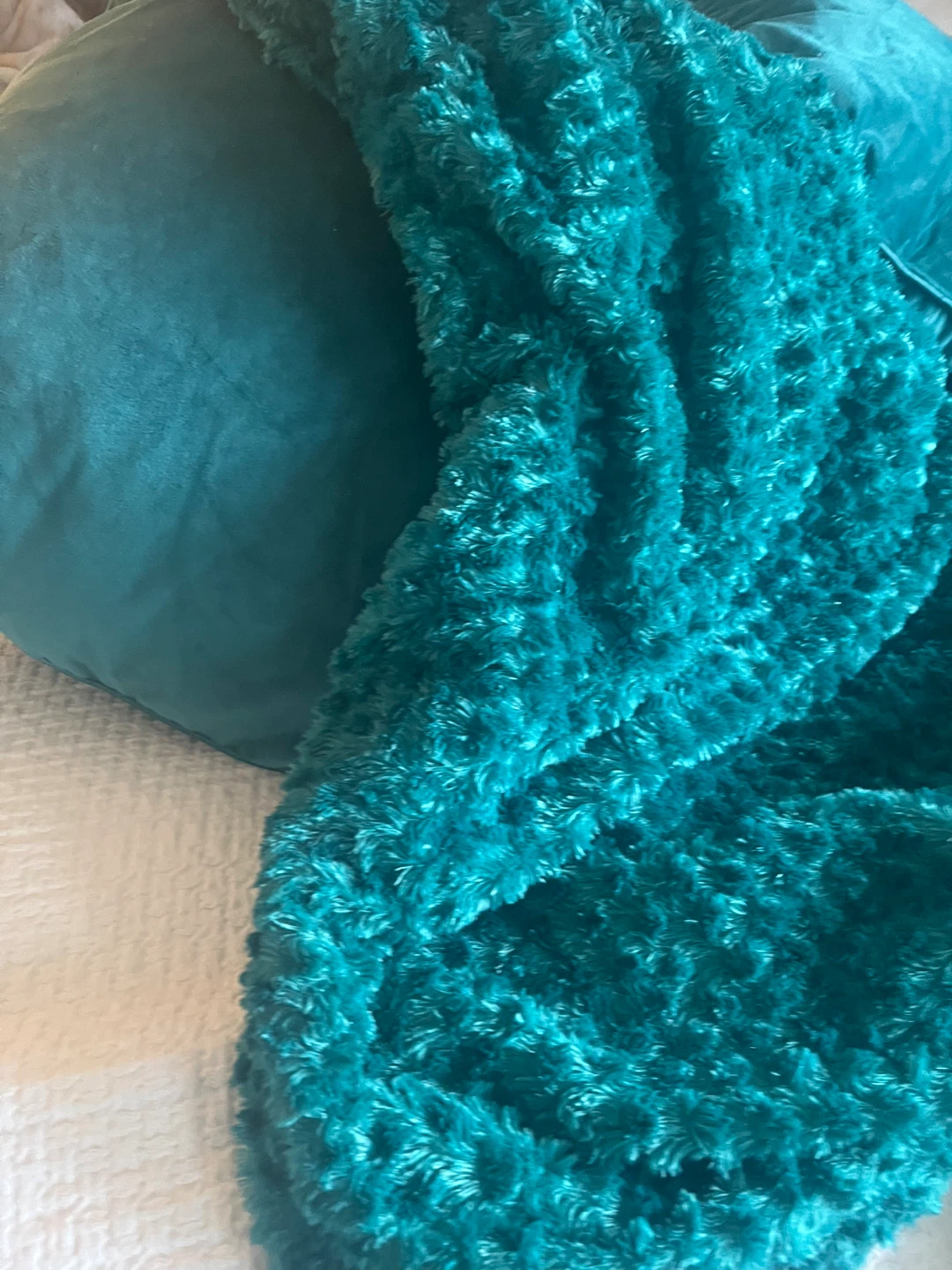 Teal Velvet Throw Pillows and Fuzzy Throw Blanket Set