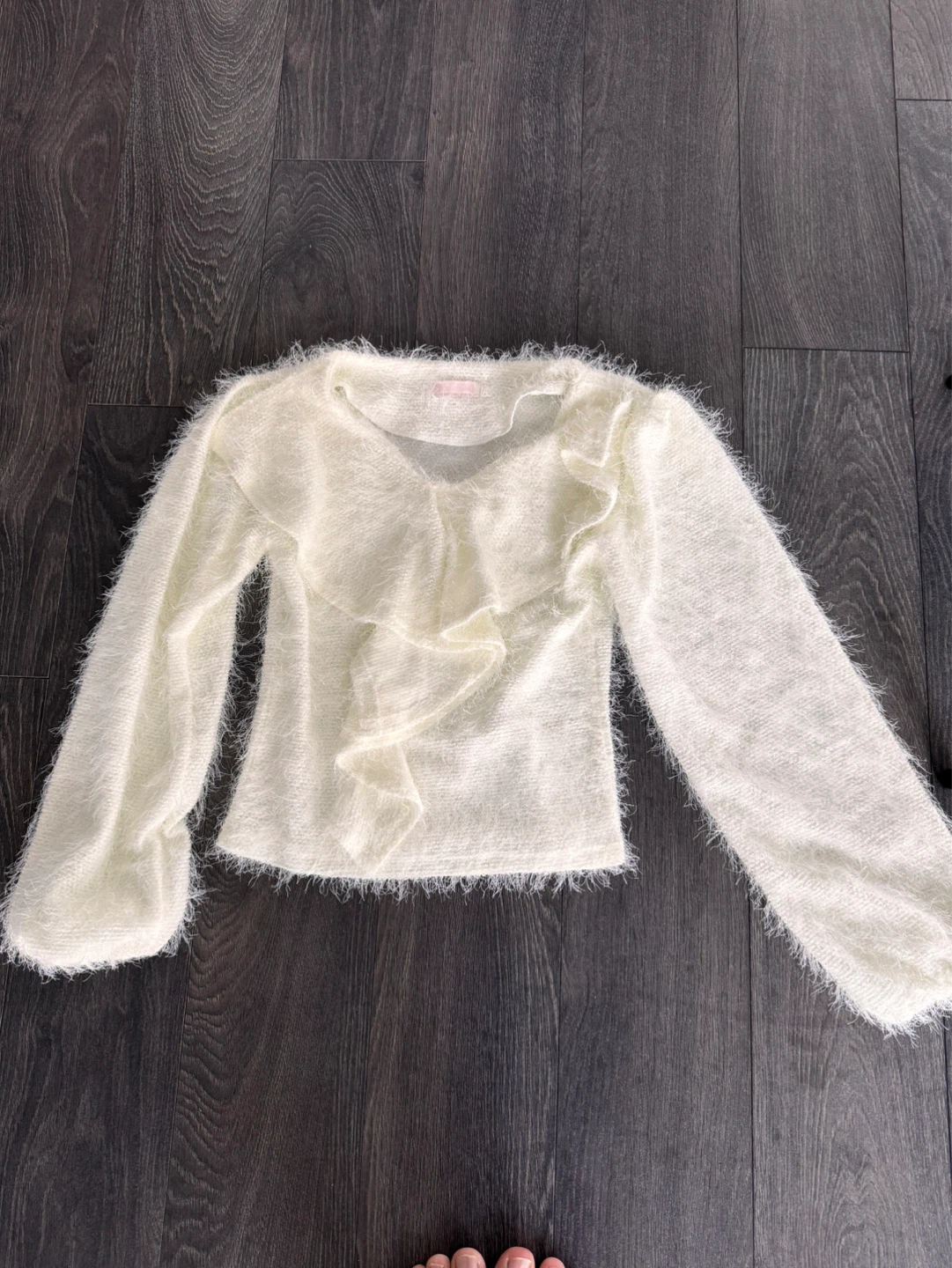 Cream Fuzzy Long Sleeve Top