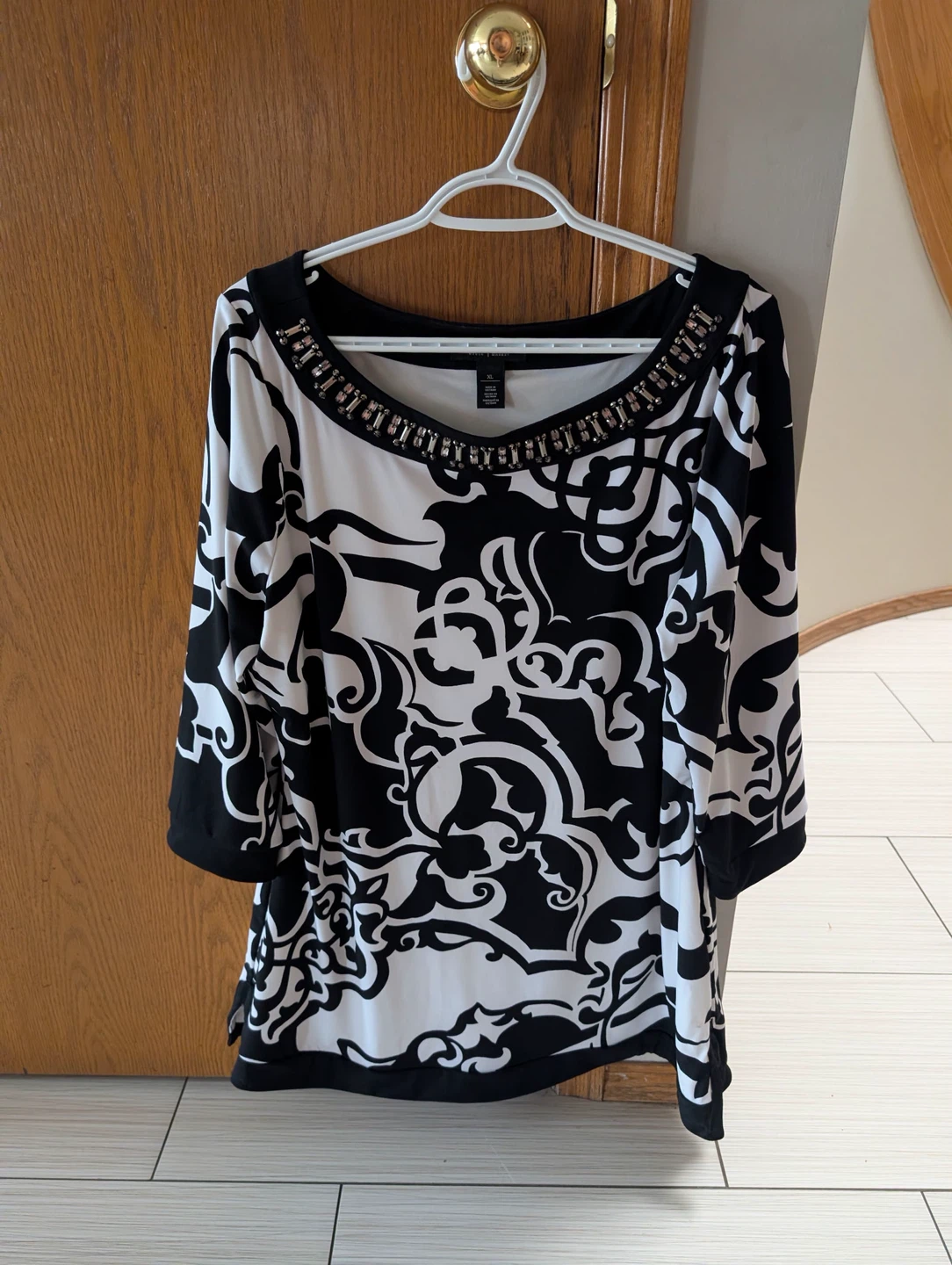 White House Black Market Embellished Neckline Top