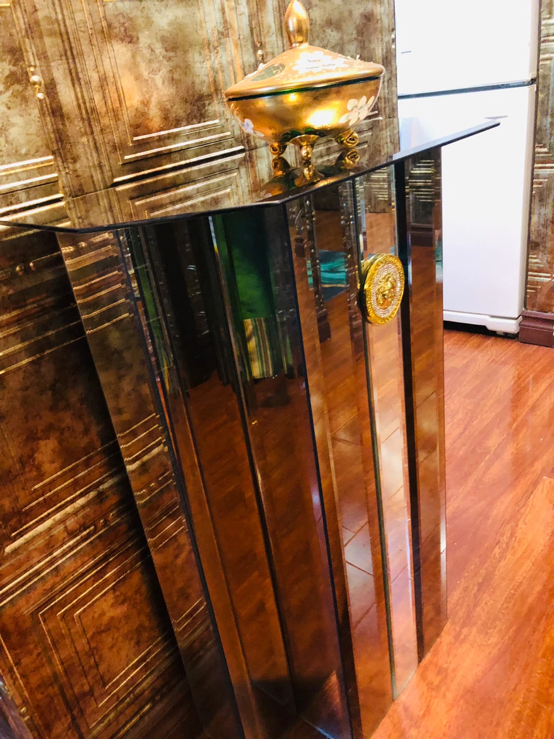 All Mirror Console Table with Medusa Detail