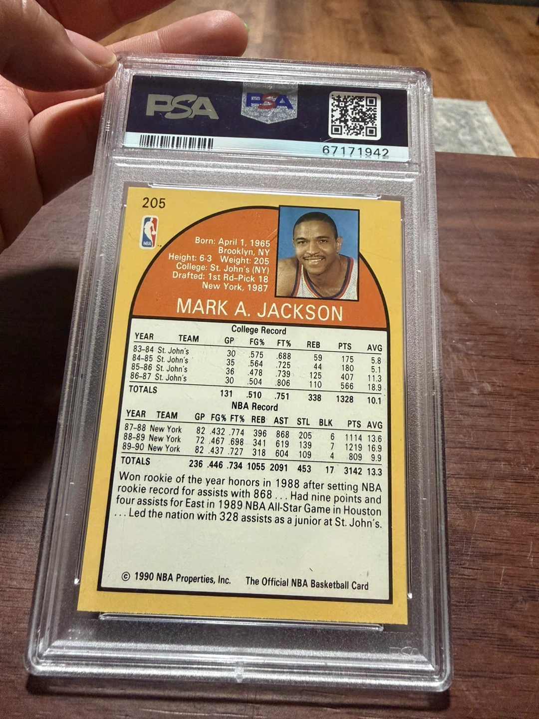 1990 Hoops Mark Jackson Basketball Card #205 PSA Graded NM-MT 8 - photo 3
