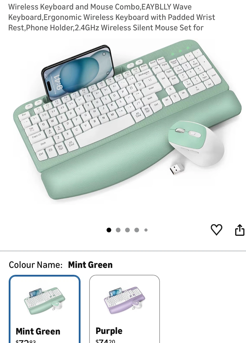 Wireless Keyboard and Mouse Combo with Padded Wrist Rest