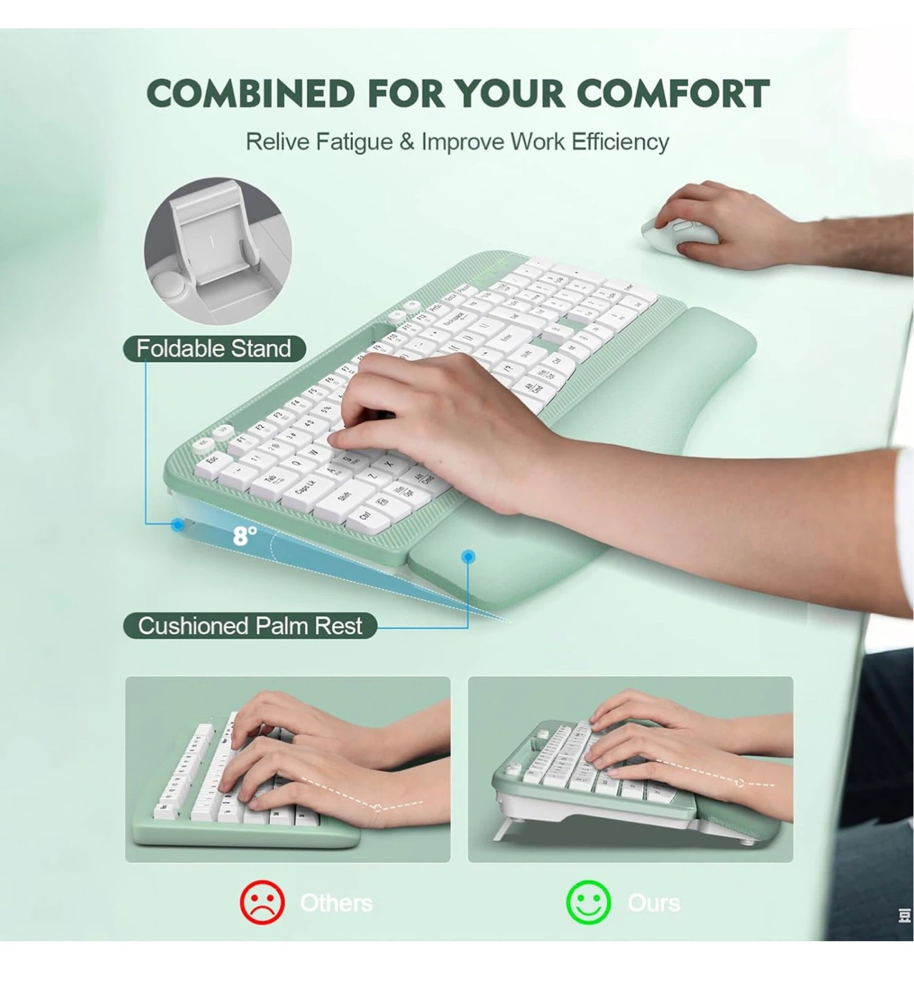 Wireless Keyboard and Mouse Combo with Padded Wrist Rest - photo 3