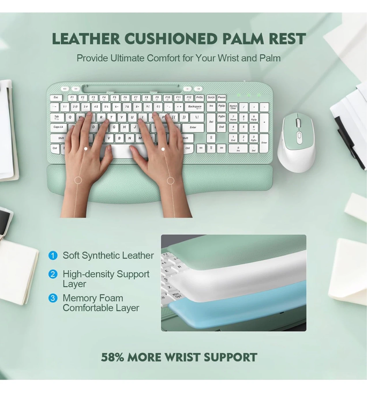 Wireless Keyboard and Mouse Combo with Padded Wrist Rest - photo 2