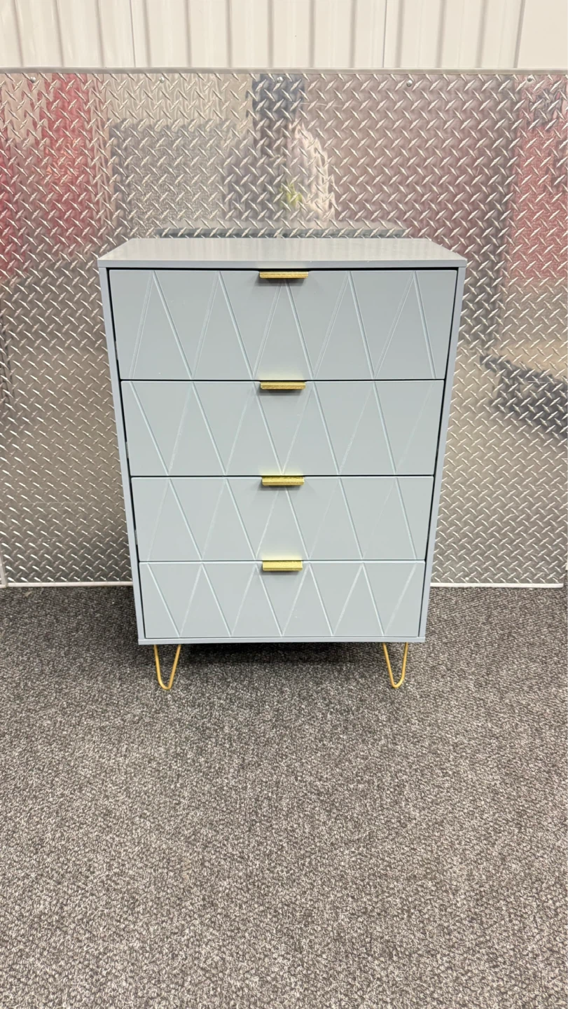 Gray 4-Drawer Dresser with Gold Handles