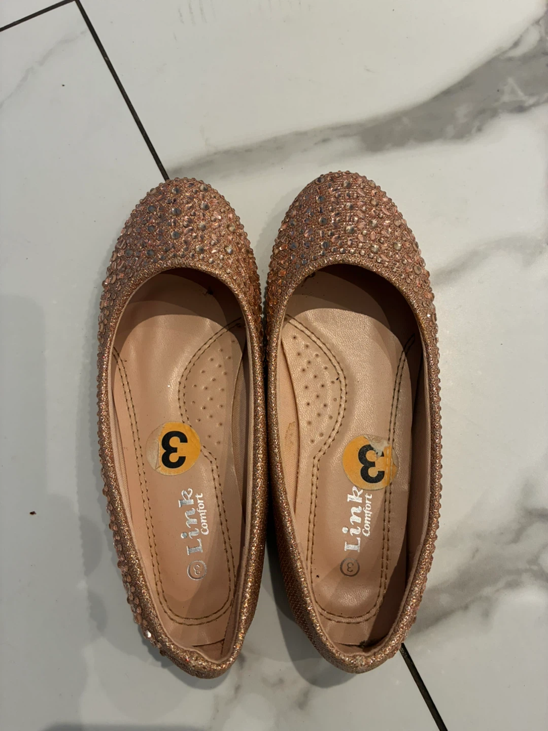 Link Comfort Rose Gold Sparkly Ballet Flats Size 3