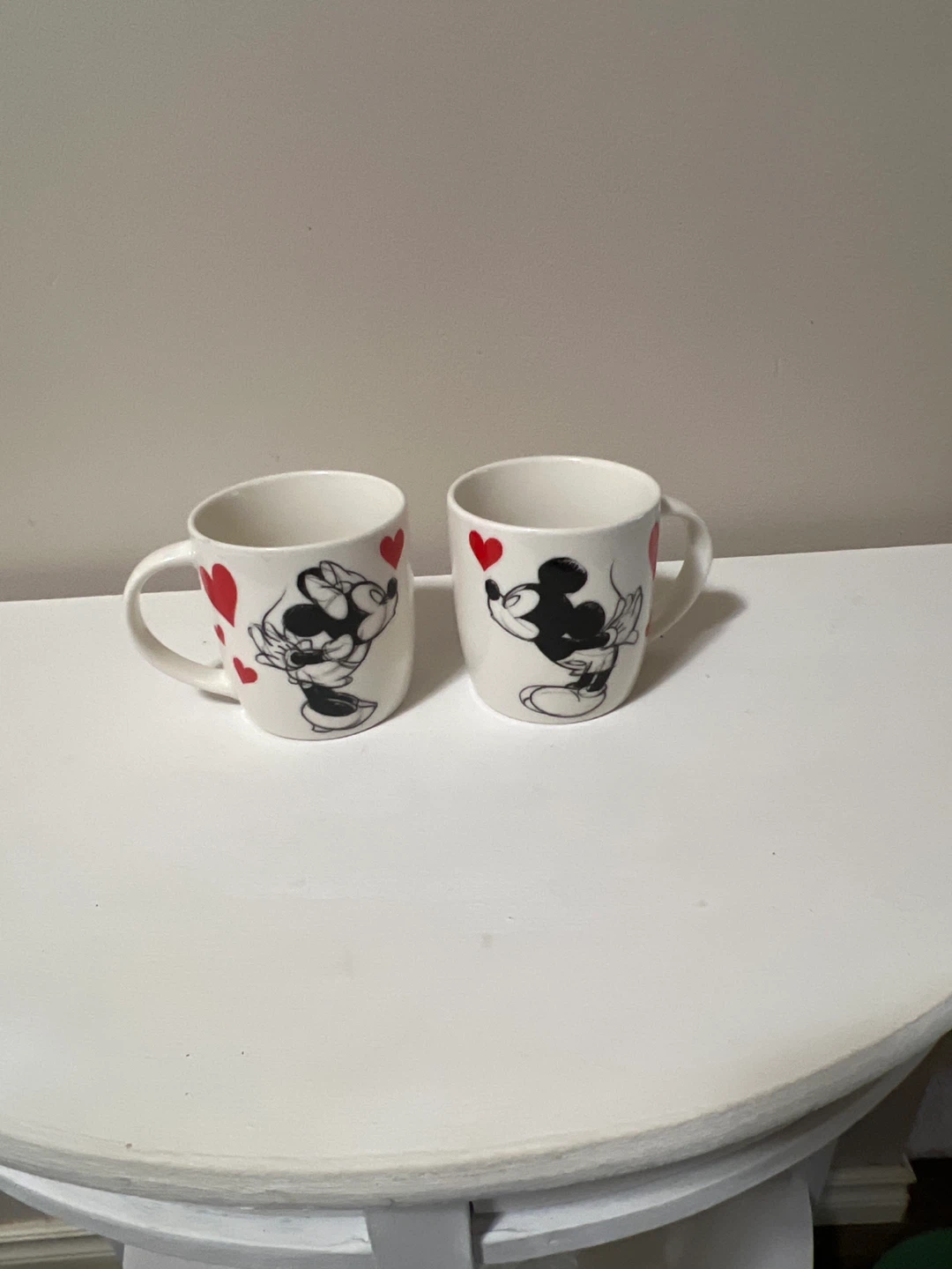 Pair of Disney Mickey & Minnie Mouse Mugs with Hearts