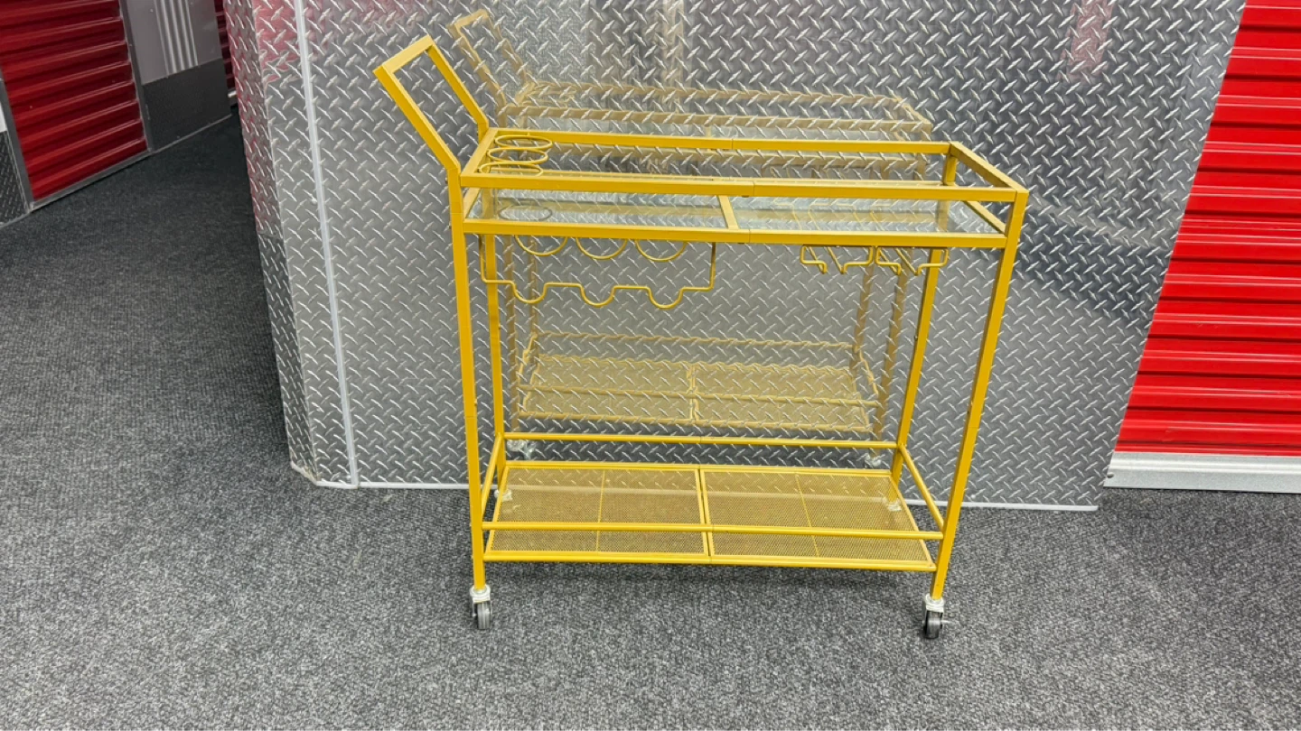 Yellow Bar Cart with Glass Shelves
