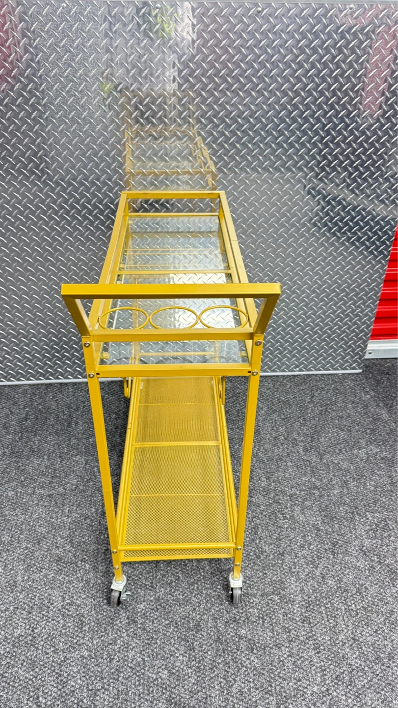 Yellow Bar Cart with Glass Shelves - photo 2