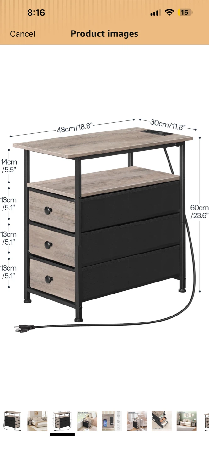 Hooqbro End Table with 3 Drawers - Greige + Black - photo 5