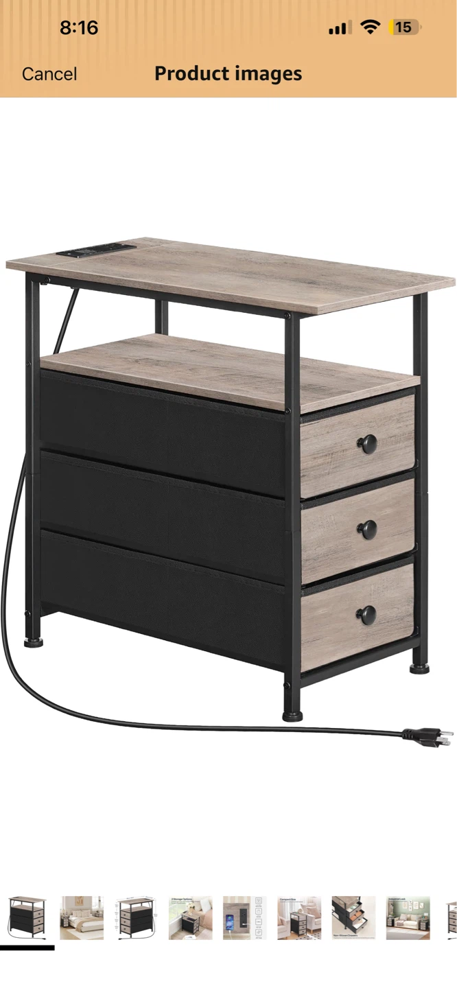 Hooqbro End Table with 3 Drawers - Greige + Black - photo 3