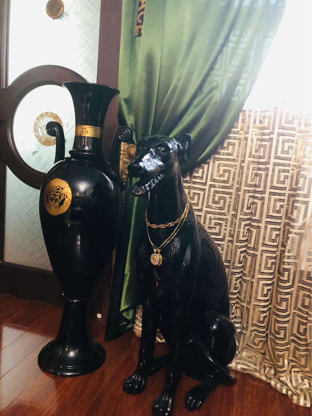 Versace Medusa Black Ceramic Vase and Dog