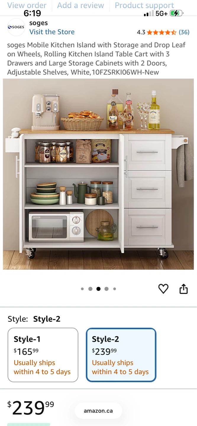 soges Mobile Kitchen Island with Storage and Drop Leaf - photo 5