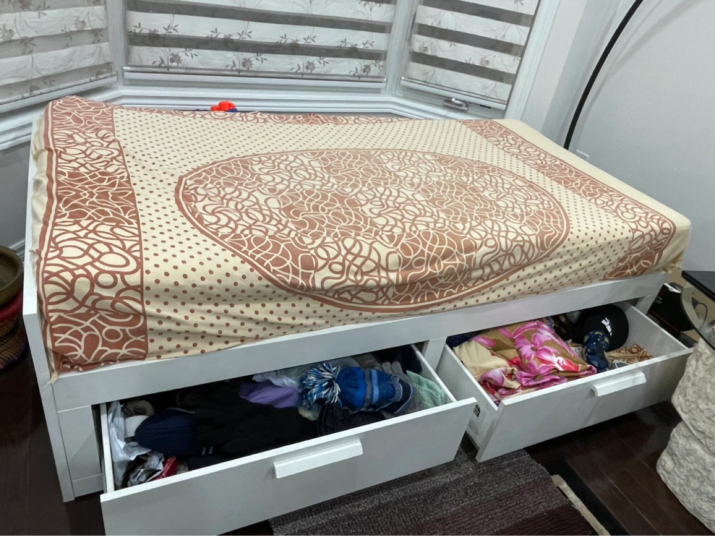 White Twin Bed Frame with Storage Drawers