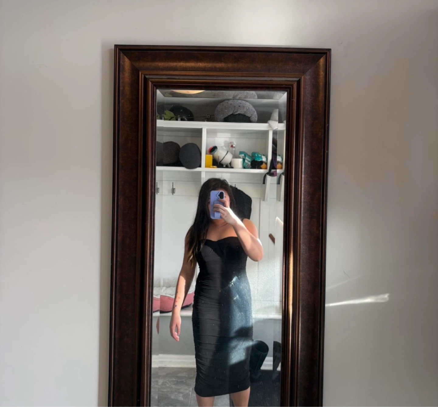 Black Ruched Strapless Bodycon Dress