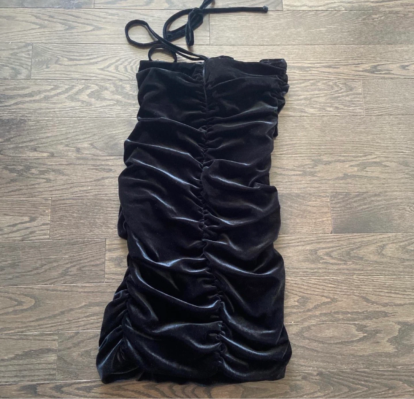Black Velvet Ruched Halter Dress - photo 2