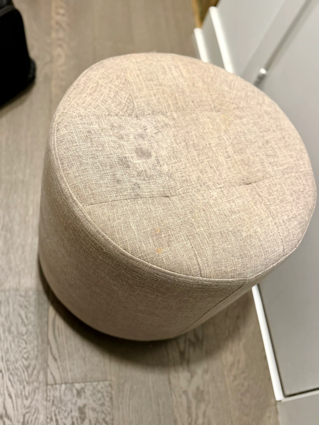 Beige Round Fabric Ottoman Footstool
