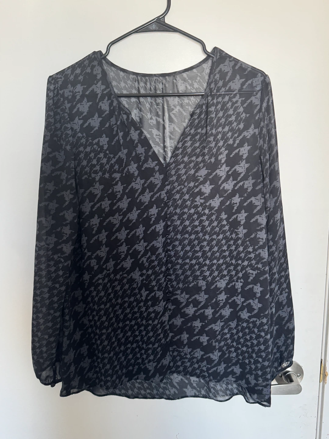 Black and Grey Houndstooth Blouse