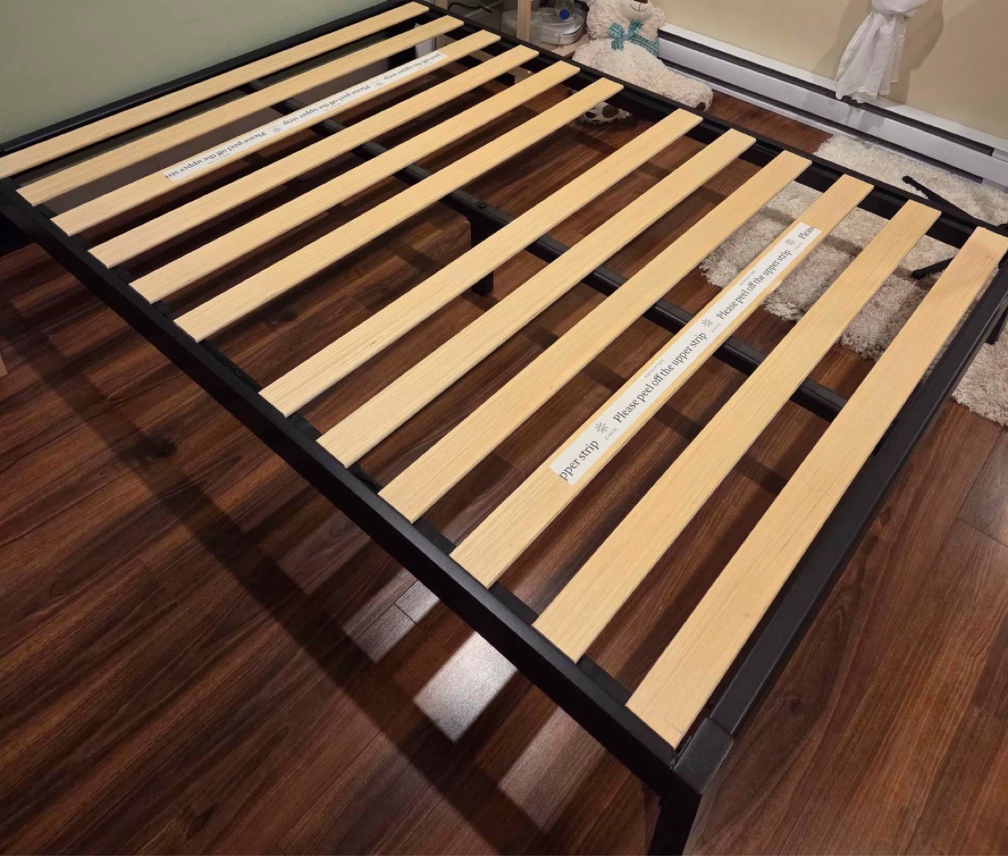 Metal Bed Frame with Wooden Slats