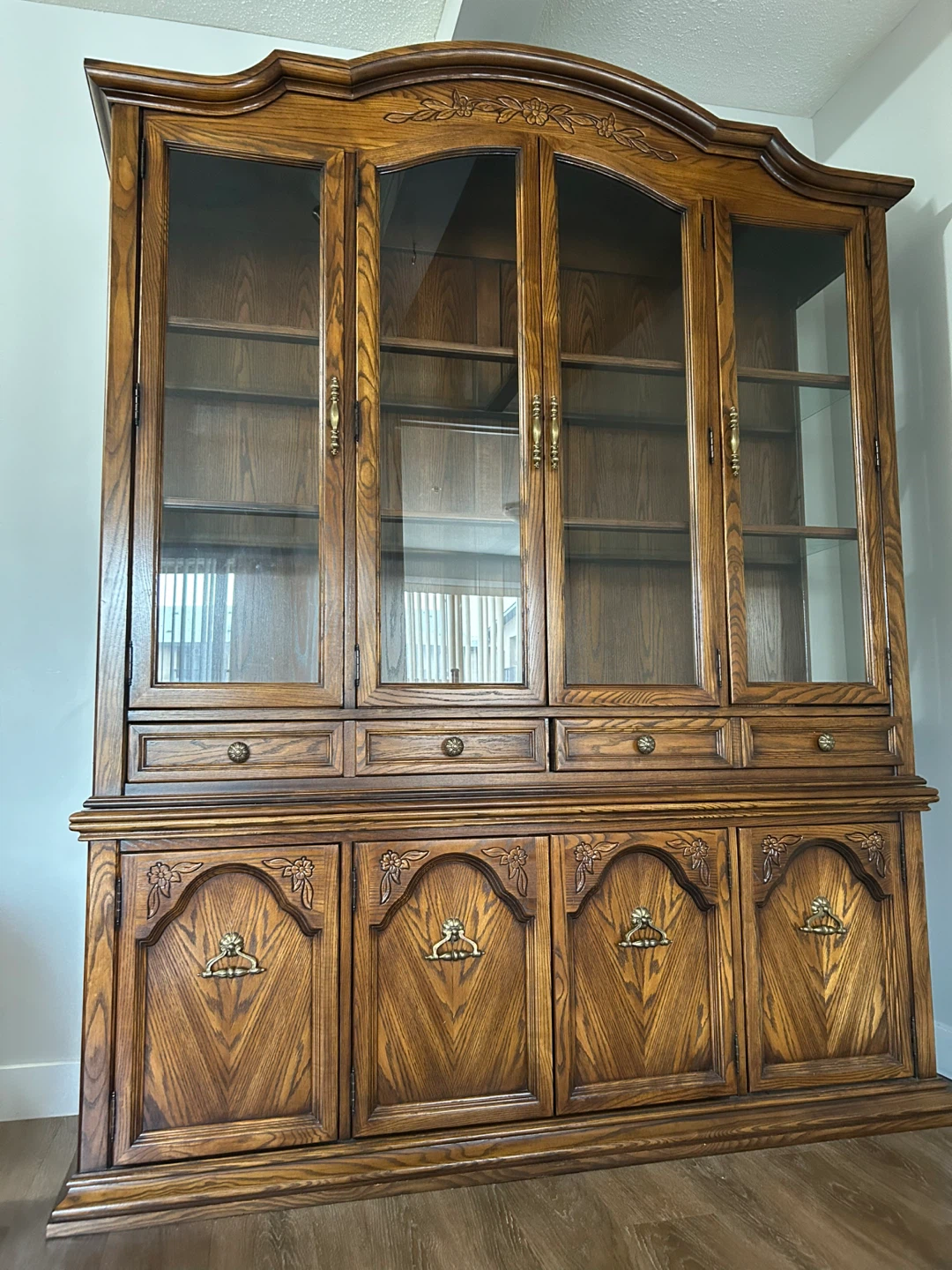 Solid Oak China Cabinet with Glass Doors