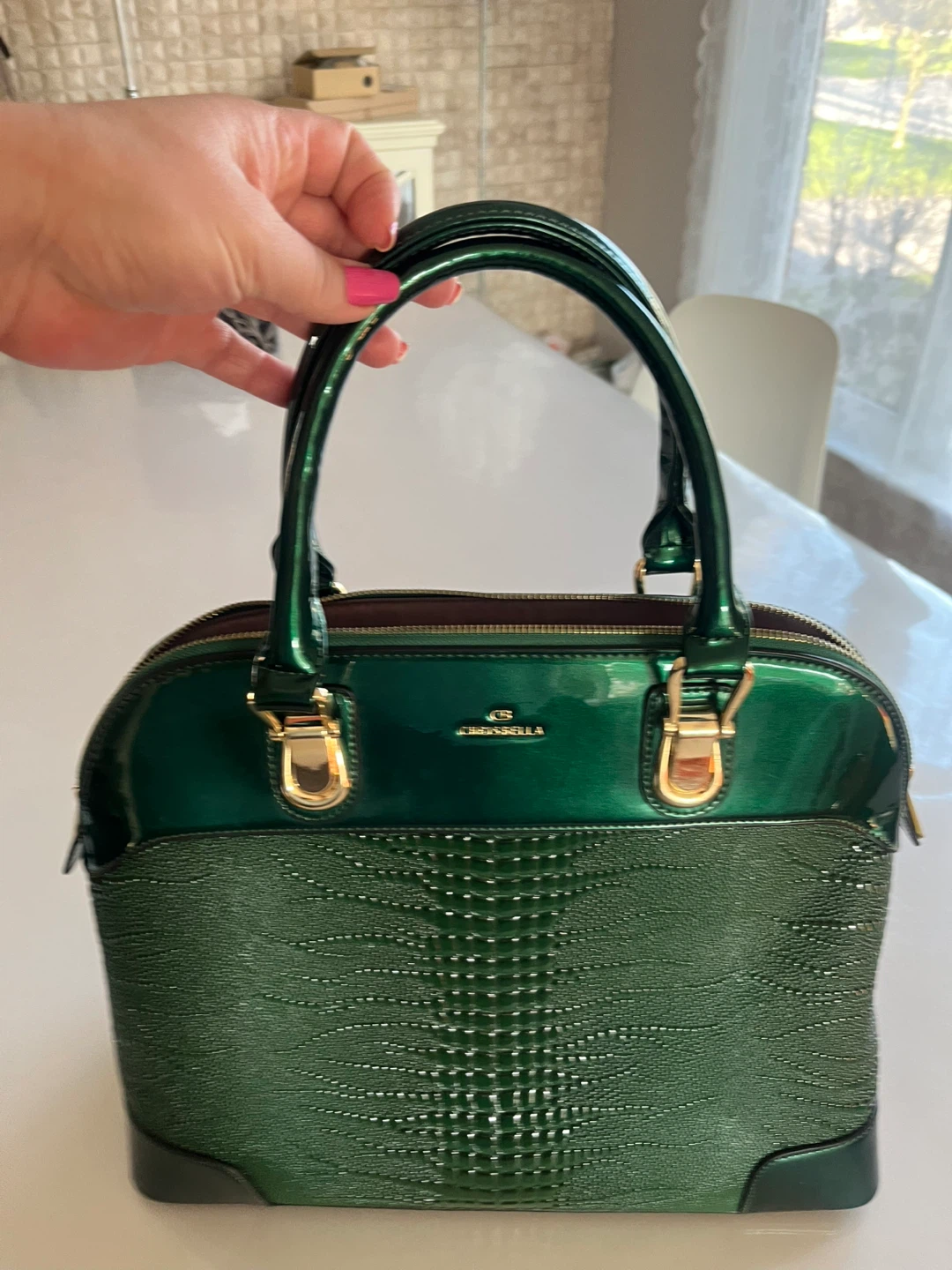 Chrisbella Green Faux Crocodile Leather Handbag - photo 5