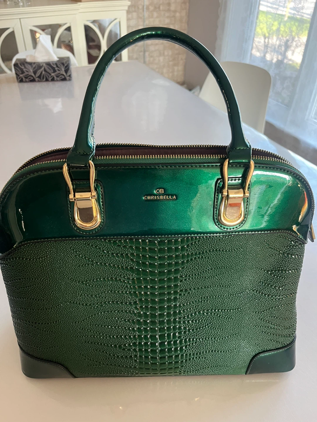 Chrisbella Green Faux Crocodile Leather Handbag - photo 2