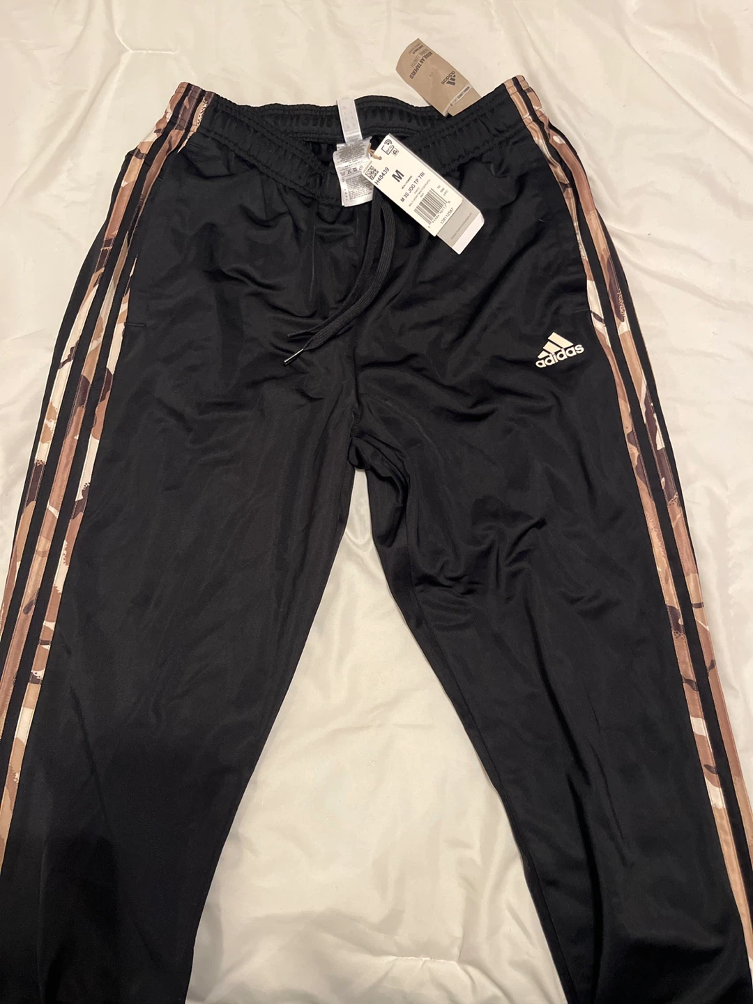 Adidas Track Pants - Black with Camo Stripes - Size M