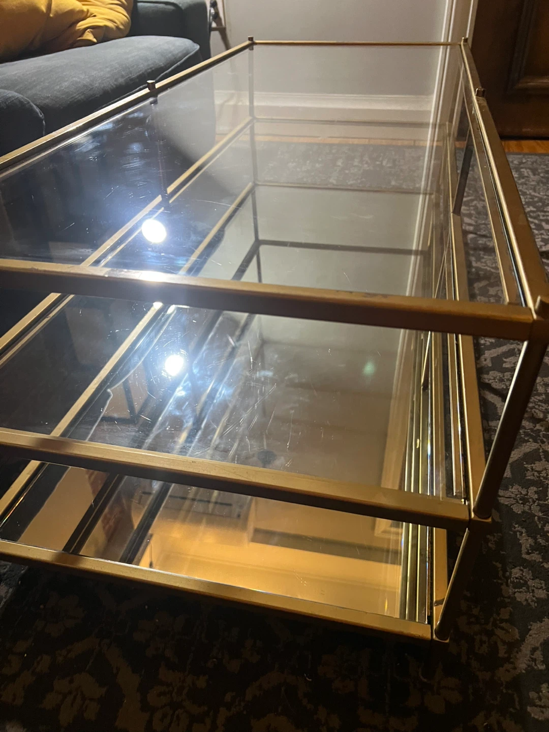 Gold Metal/Glass 3-Tier Coffee Table with Mirror Base - photo 2