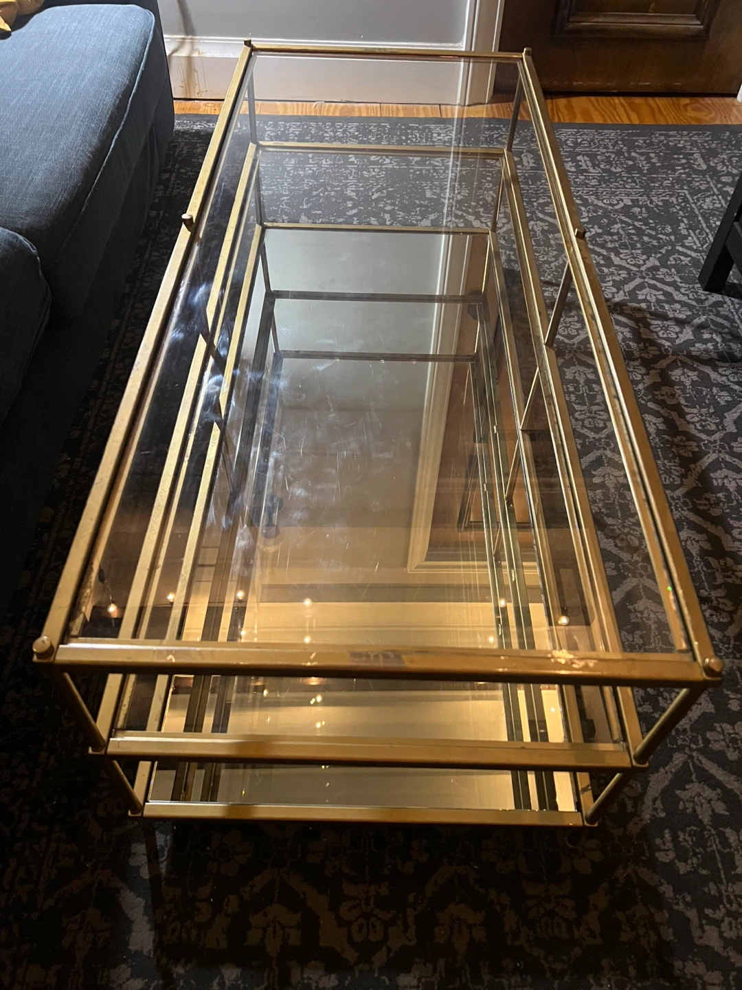 Gold Metal/Glass 3-Tier Coffee Table with Mirror Base