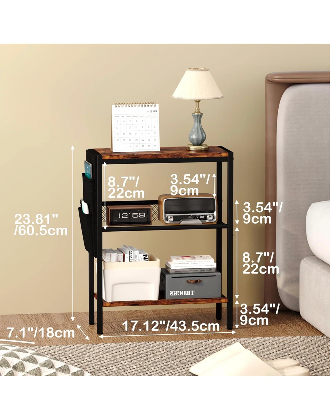 Multi-Tier Storage Bedside Table with Side Pockets - photo 2