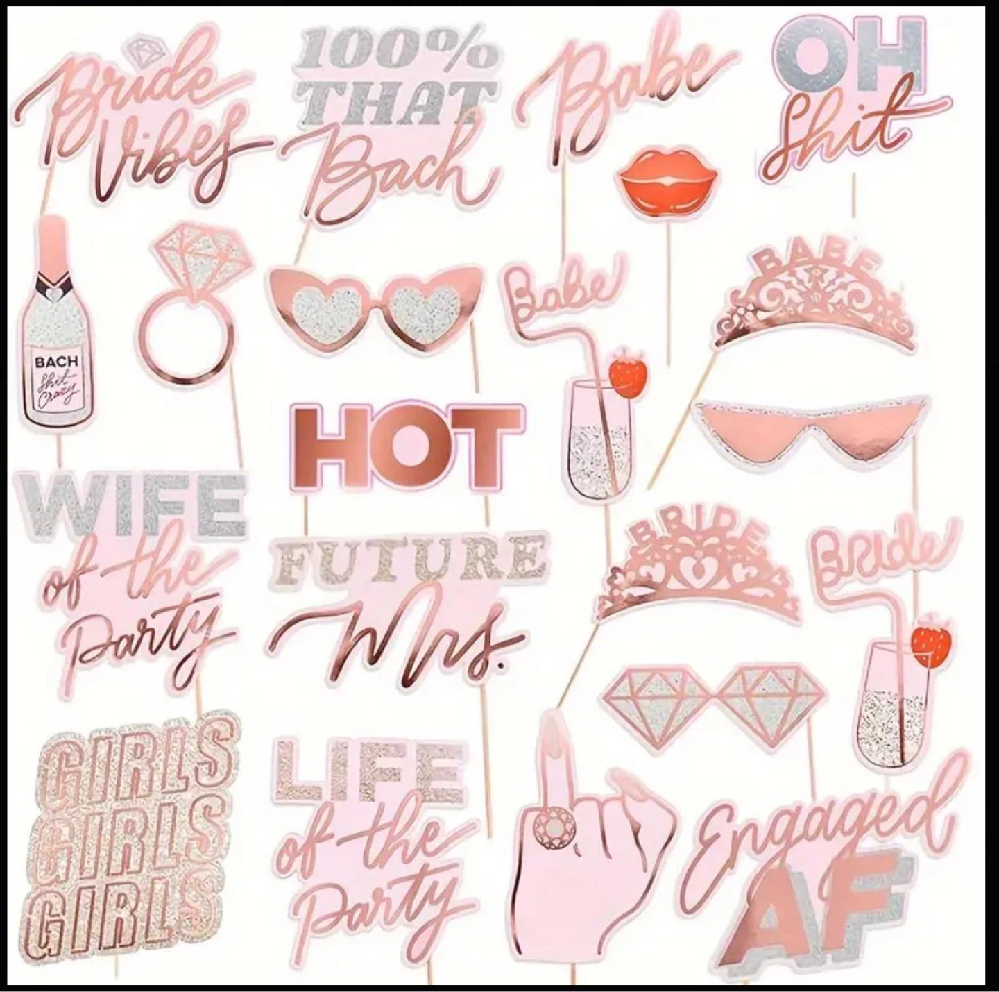 24 Piece Bachelorette Party Photo Booth Props
