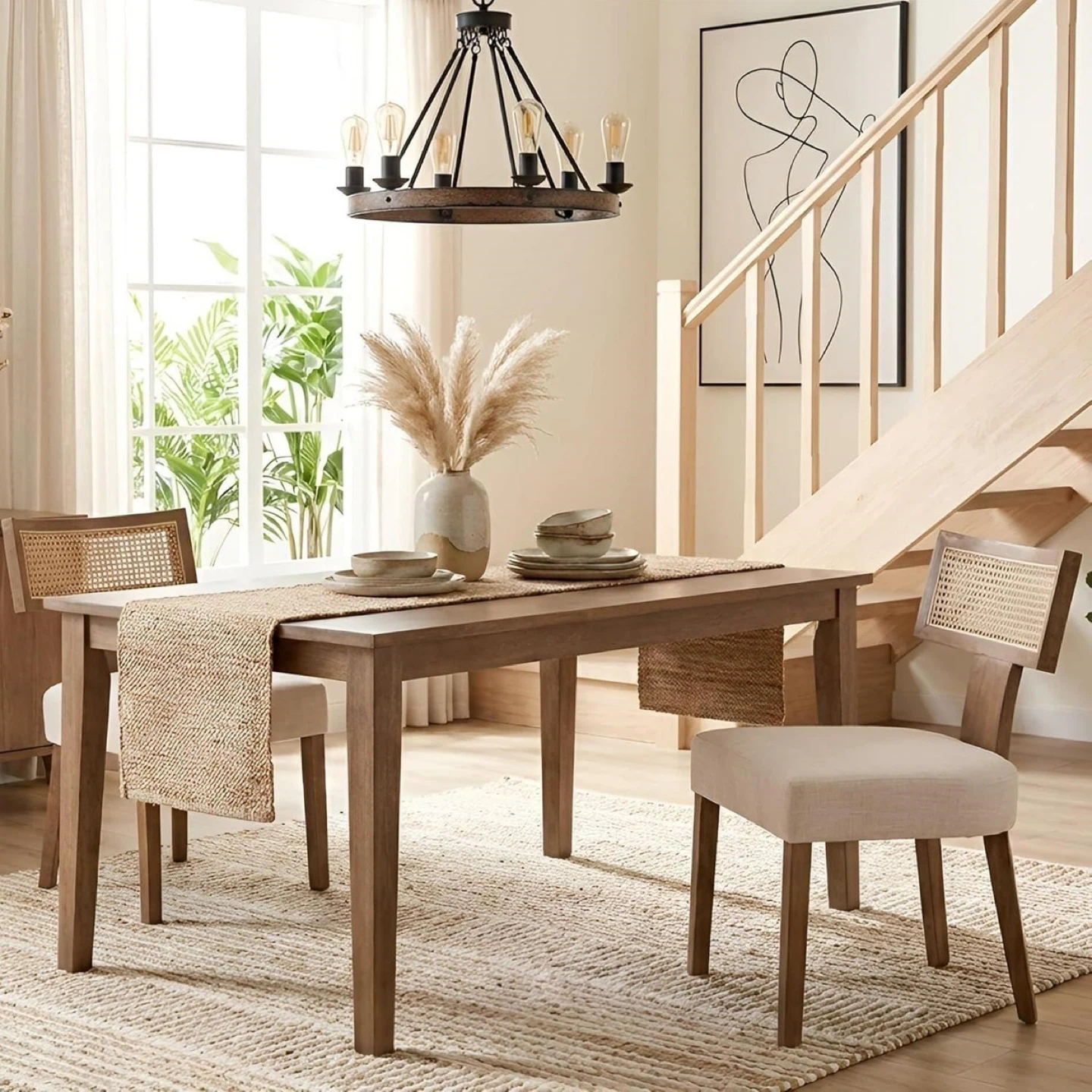 Modern rattan dining chairs set of 2