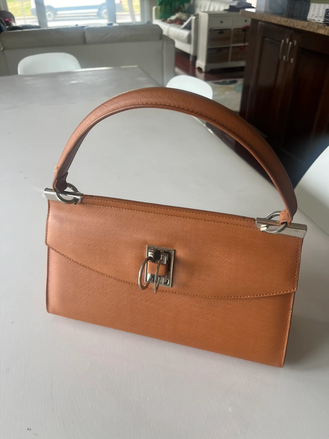 Tan Faux Leather Handbag with Silver Hardware - photo 3