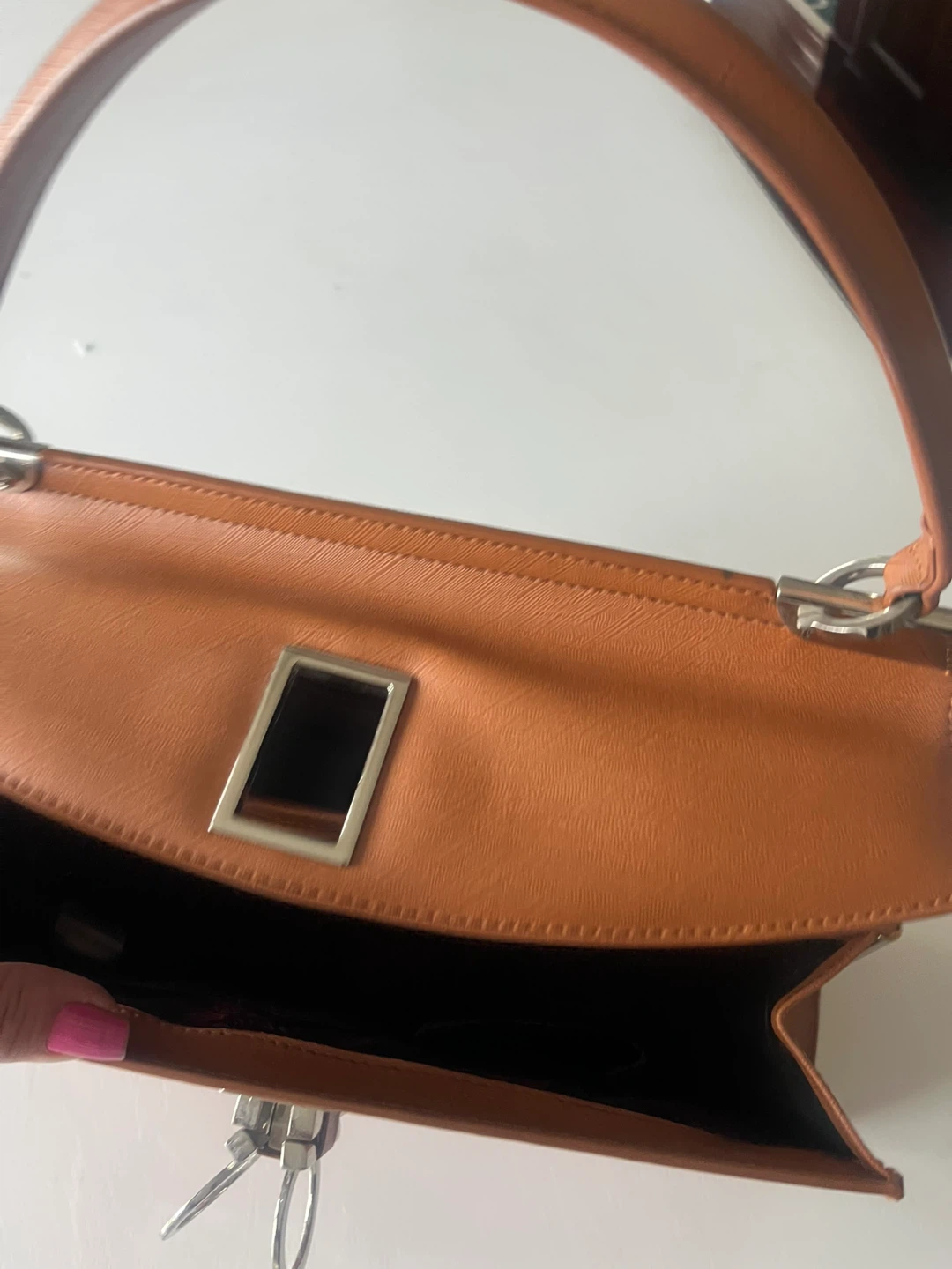 Tan Faux Leather Handbag with Silver Hardware - photo 2