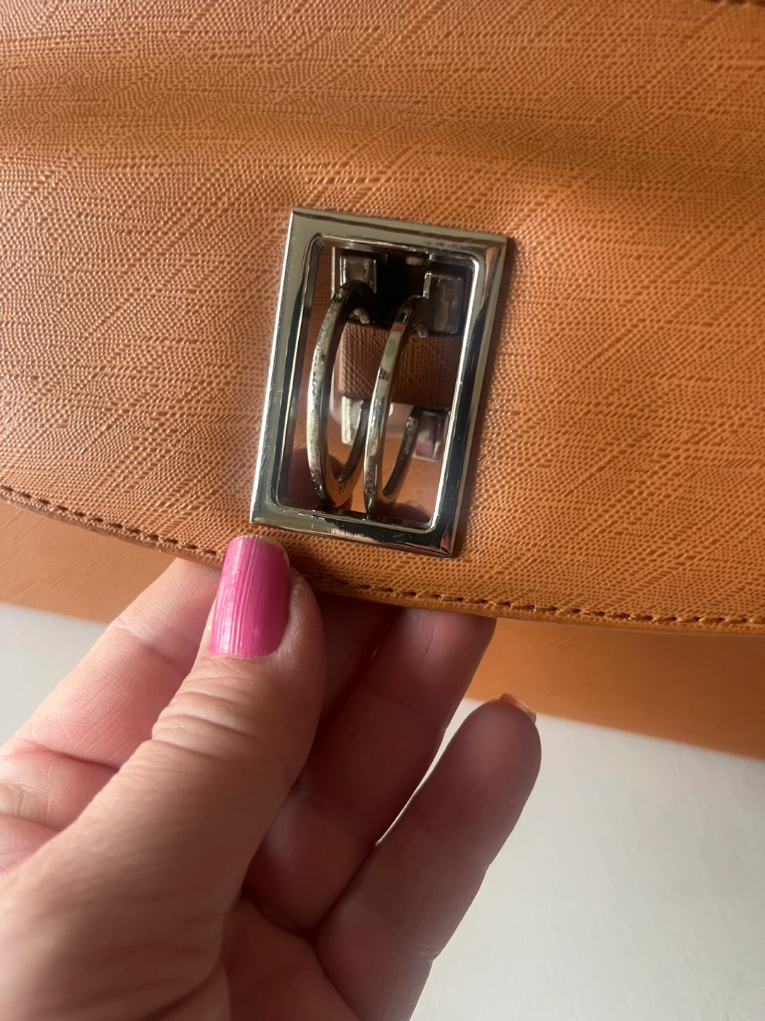 Tan Faux Leather Handbag with Silver Hardware - photo 5